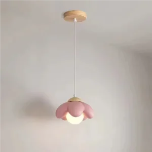 Modern Minimalist Pink Flower Shaped Resin Pendant Lamp G9 Bulb Included for Bedroom Living Room Study Decor Lighting