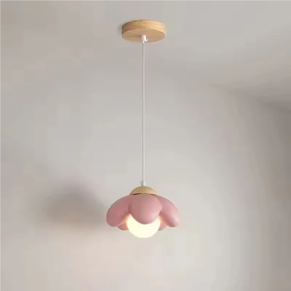 Modern Minimalist Pink Flower Shaped Resin Pendant Lamp G9 Bulb Included for Bedroom Living Room Study Decor Lighting