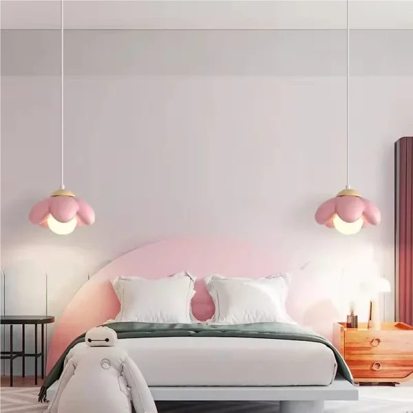 Modern Minimalist Pink Flower Shaped Resin Pendant Lamp G9 Bulb Included for Bedroom Living Room Study Decor Lighting - Image 4